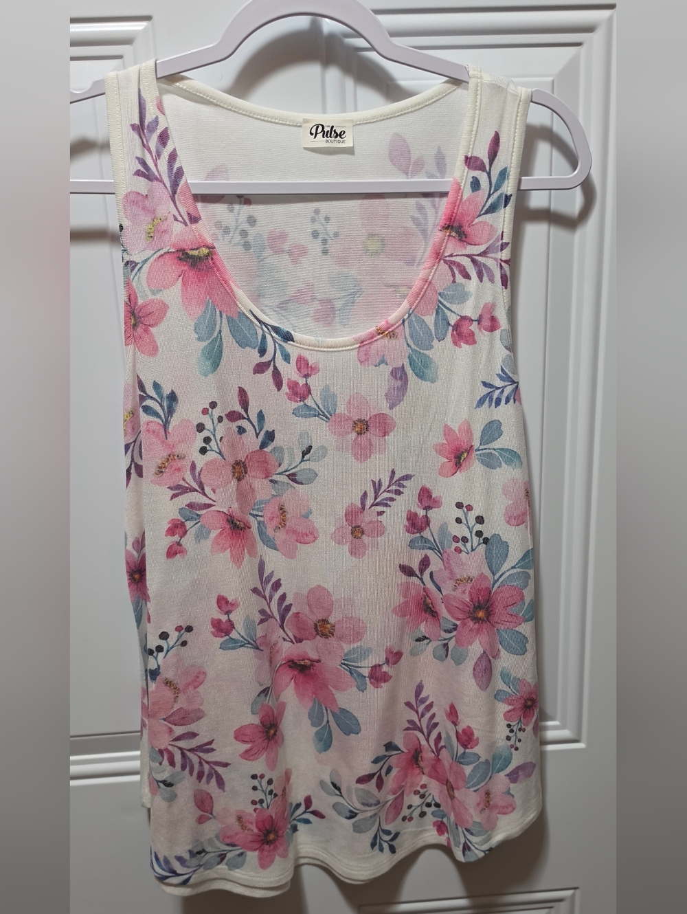 Floral Pink & Blue Scoopneck Tank Top
